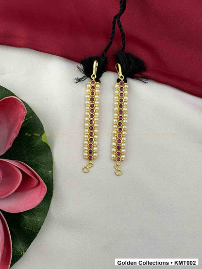Front view of Simple Pearl Real Kemp Mattal Ear Chains from Golden Collections
