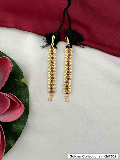 Angled product view of Simple Pearl Real Kemp Mattal Ear Chains from Golden Collections