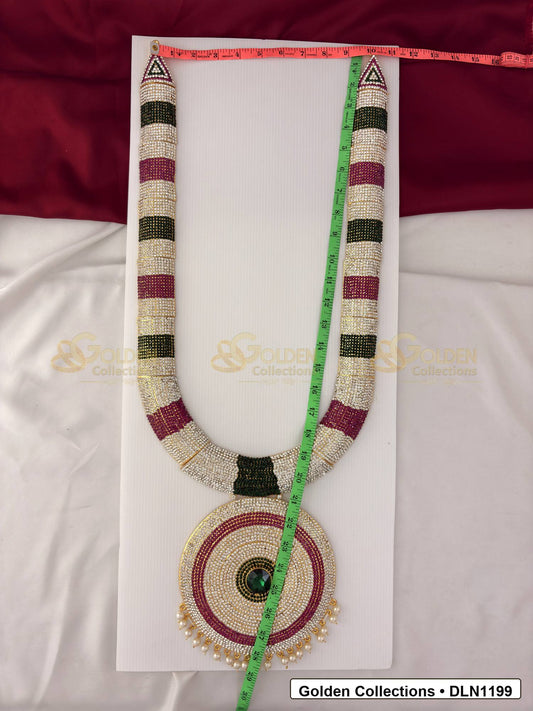 Measurement and scale view of Single Step Deity Long Haram with Multicolor Stones for Idols for fit checking