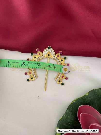 Side or detail view of Slim Bharatanatyam Hair Crown for Dance Costume showing crown shape and pinning reference