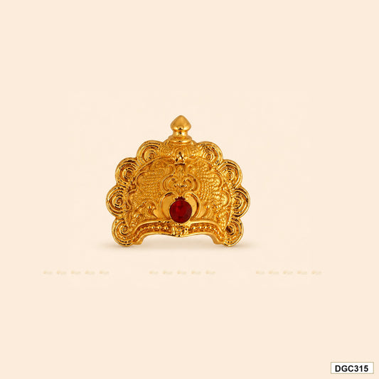 Small deity arch crown mukut with red stone and gold plating for idol alankaram