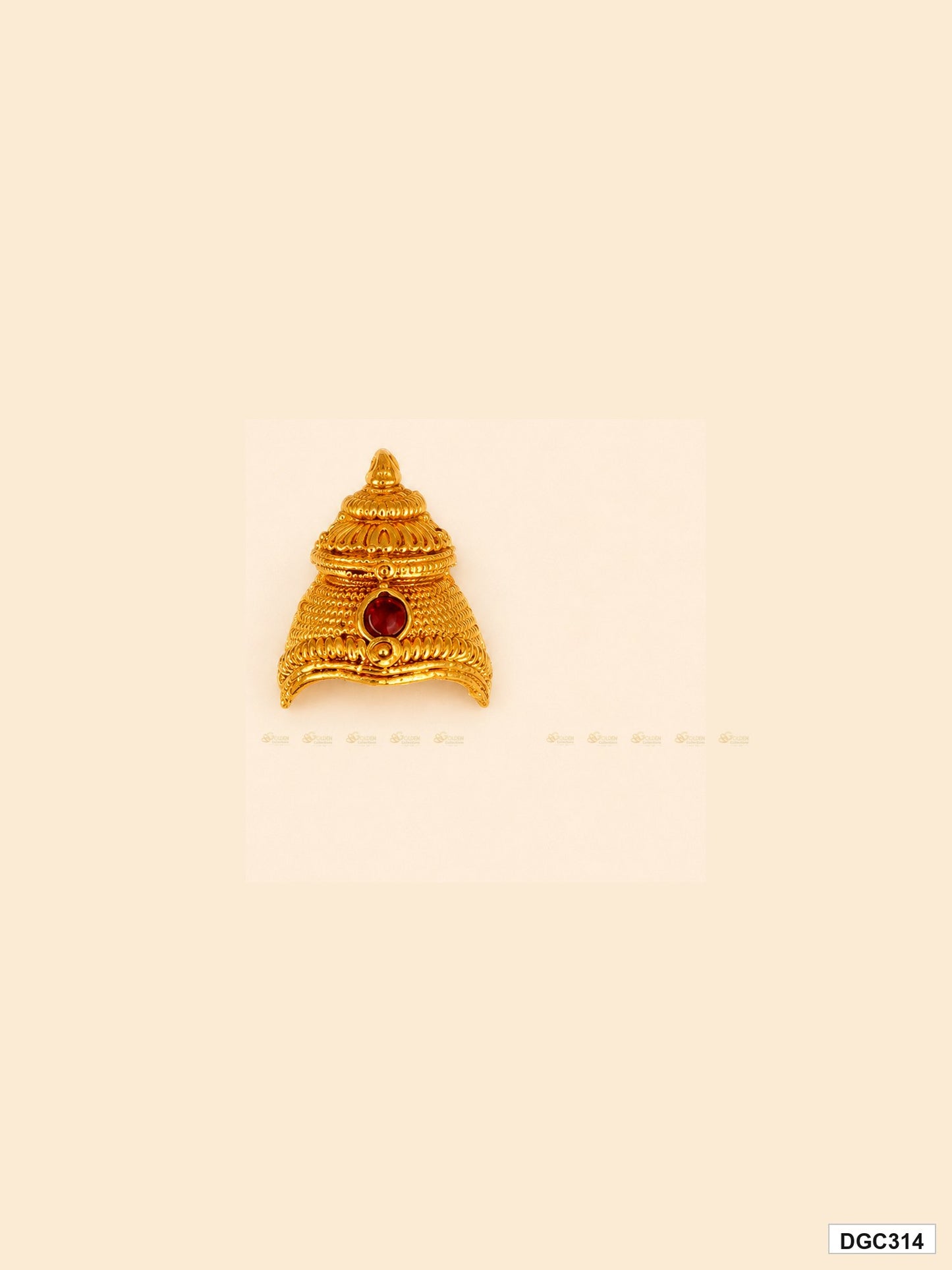 Small deity dome crown mukut with red stone and gold plating for idol alankaram