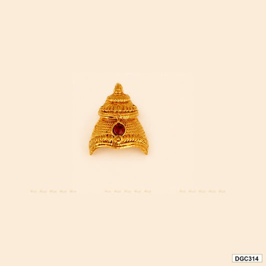 Small deity dome crown mukut with red stone and gold plating for idol alankaram
