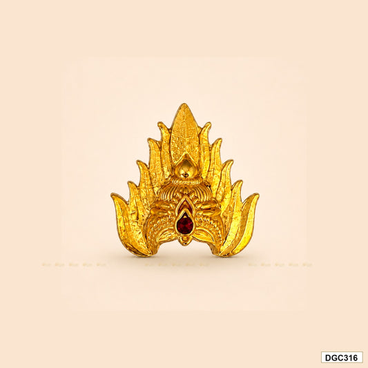 Small deity jwala crown mukut with red stone and gold plating for idol alankaram