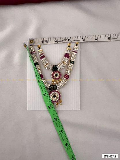 Measurement photo of deity short haram with measuring tape for idol alankaram size reference