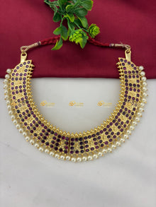 Real Kemp Temple Short Necklace for Bharatanatyam and Kuchipudi BBN026 with red-green kemp stones