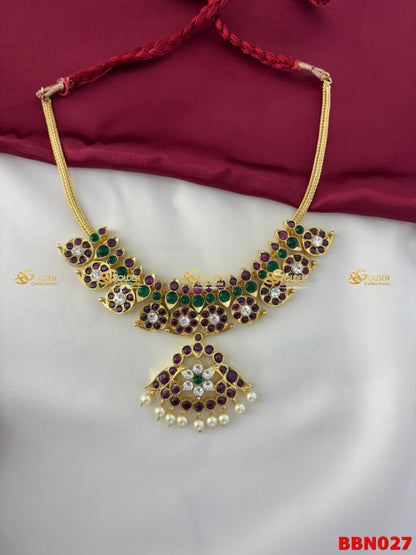 Kemp Short Mango Necklace Set | Bharatanatyam Temple Jewellery