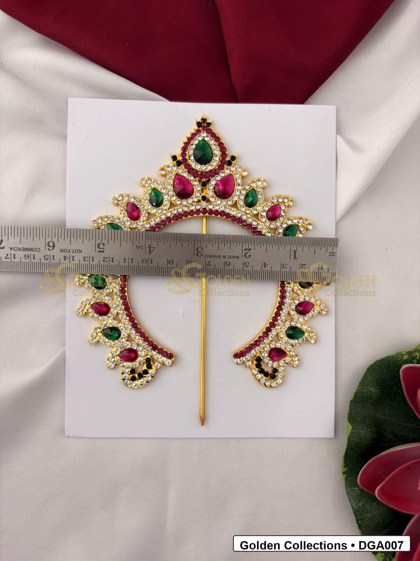Back or measurement view of Temple Style Deity Arch for Idol Alankaram for crown and idol framing reference