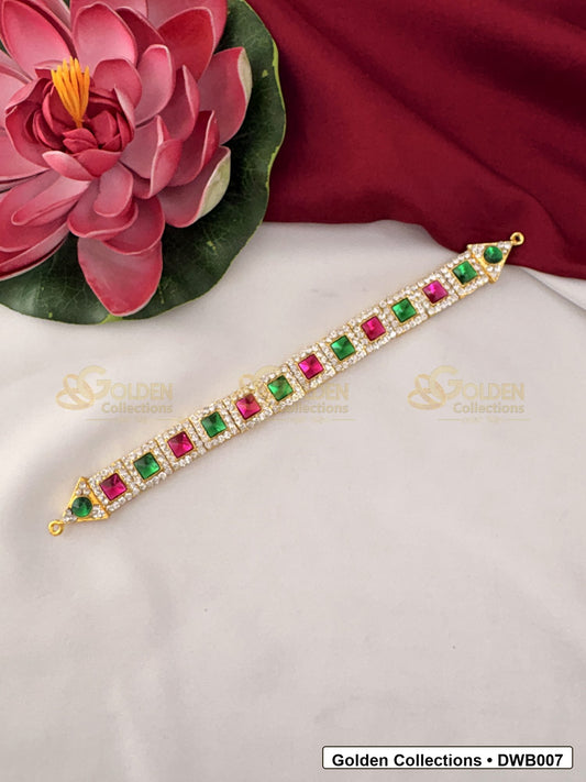 Front view of Thin Deity Waist Belt Vaddanam for Idols showing gold-plated vaddanam-style waist belt design with stone detailing