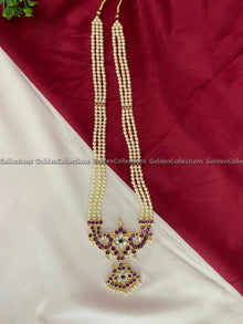 Real Kemp Long Haram for Bharatanatyam and Kuchipudi BBN006 with red-green kemp stones