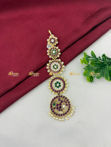 Real Kemp Nethi Chutti Maang Tikka for Bharatanatyam BBM014 with red-green kemp stones