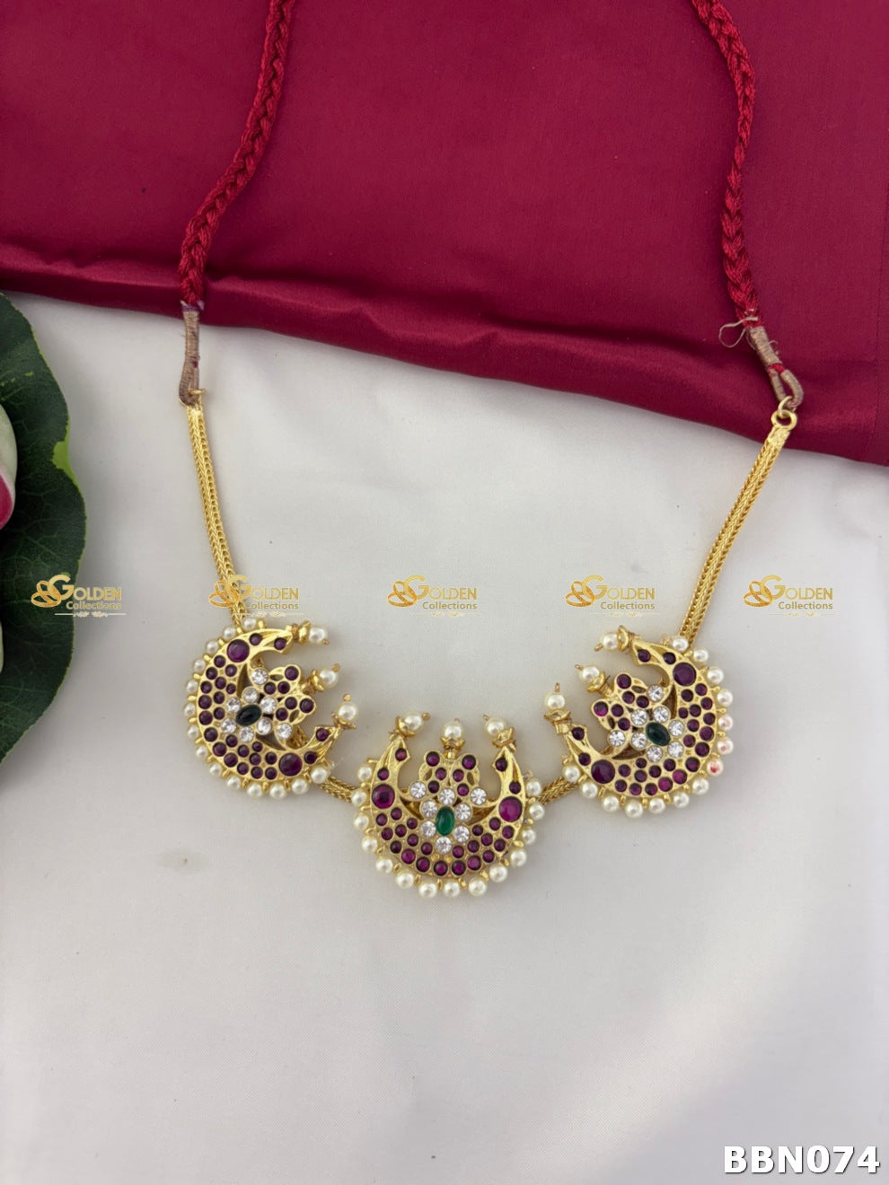 Triple Chandbali Kemp Necklace with Pearls | Temple Jewellery for Bharatanatyam, Kuchipudi, Arangetram & South Indian Weddings | GoldenCollections
