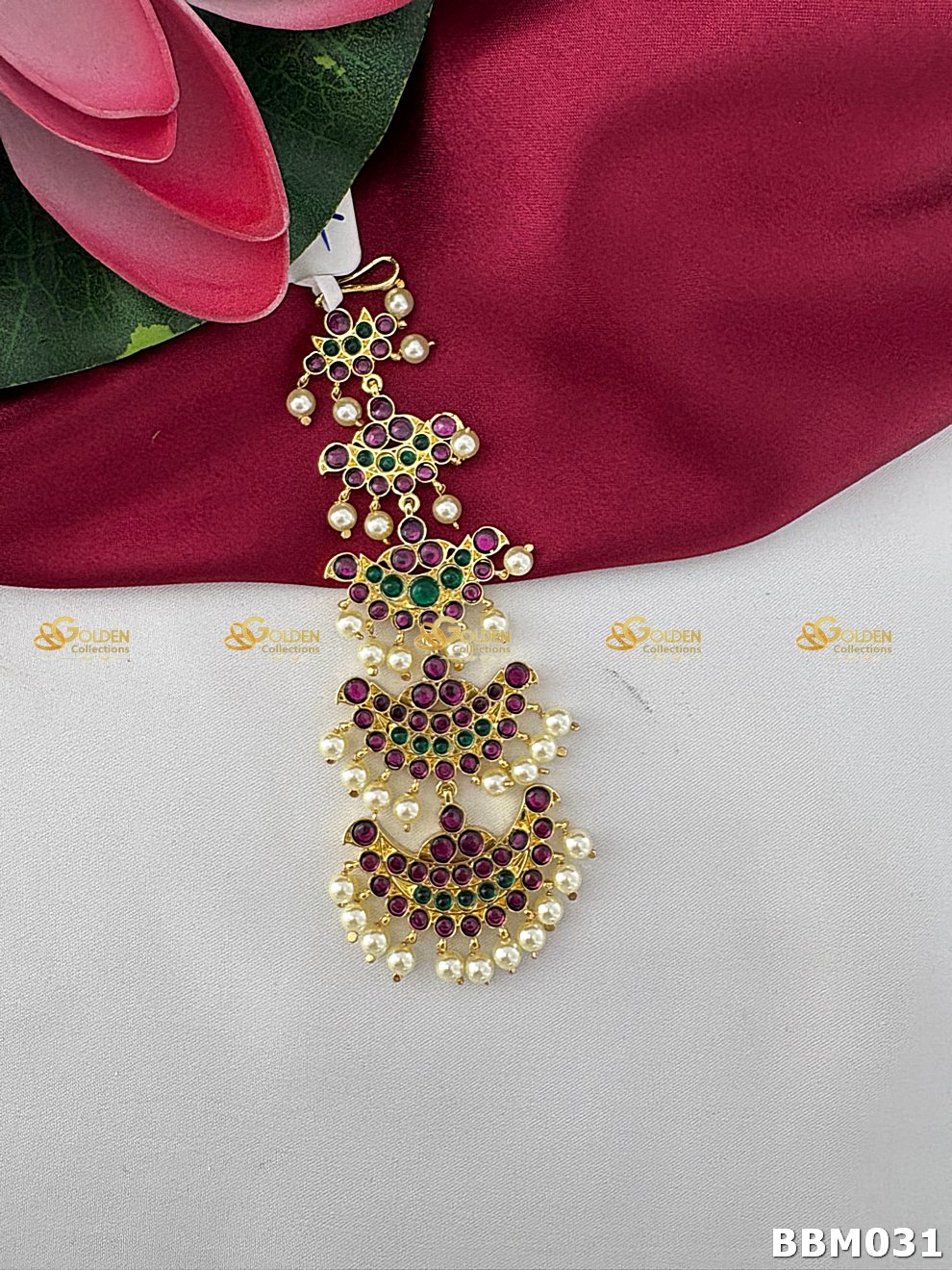 Triple Layer Kemp Maangtikka for Bharatanatyam | Nethi Chutti