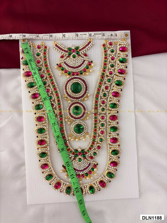 Measurement photo of deity chest long haram with measuring tape for idol alankaram size reference