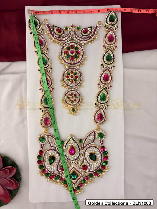 Measurement and scale view of Two Layer Deity Haram Set with Multicolor Stones for Idols for fit checking