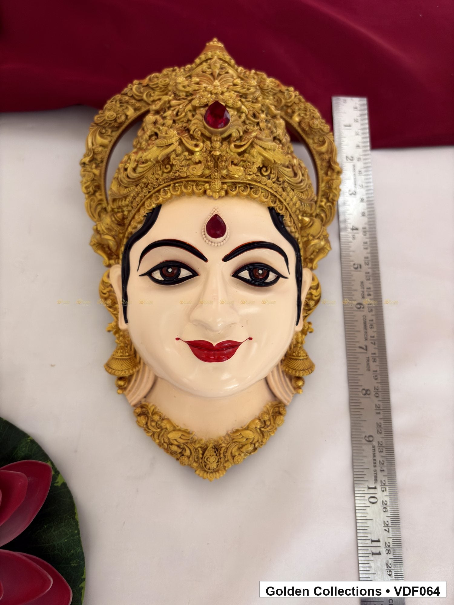 Product photo of Varalakshmi Ammavaru Goddess Face Mugham with Floral Crown for 10 Inches Varalakshmi or Ammavaru alankaram setup