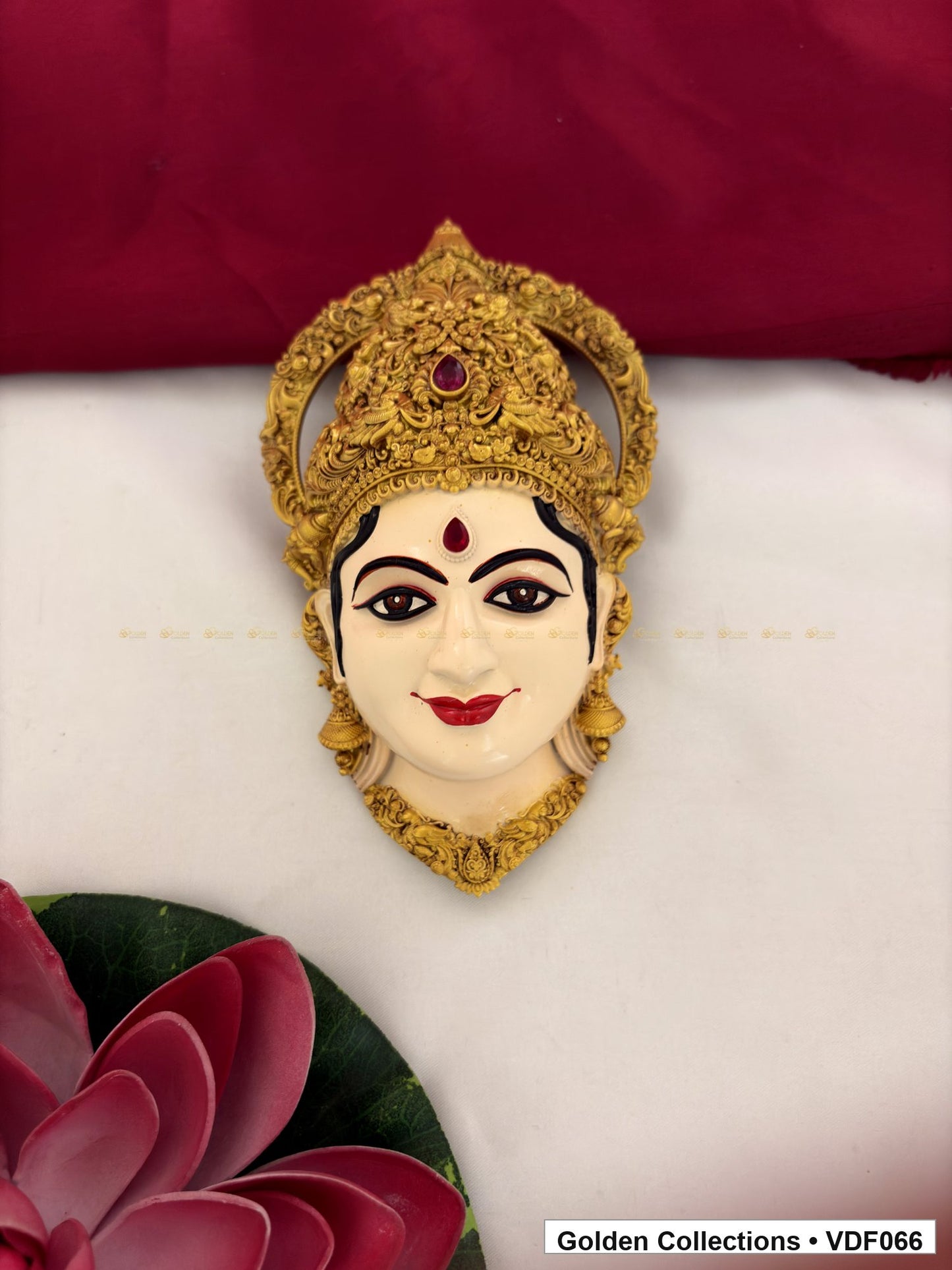 Additional view of Varalakshmi Ammavaru Goddess Face Mugham with Floral Crown for 6 Inches Varalakshmi or Ammavaru alankaram setup