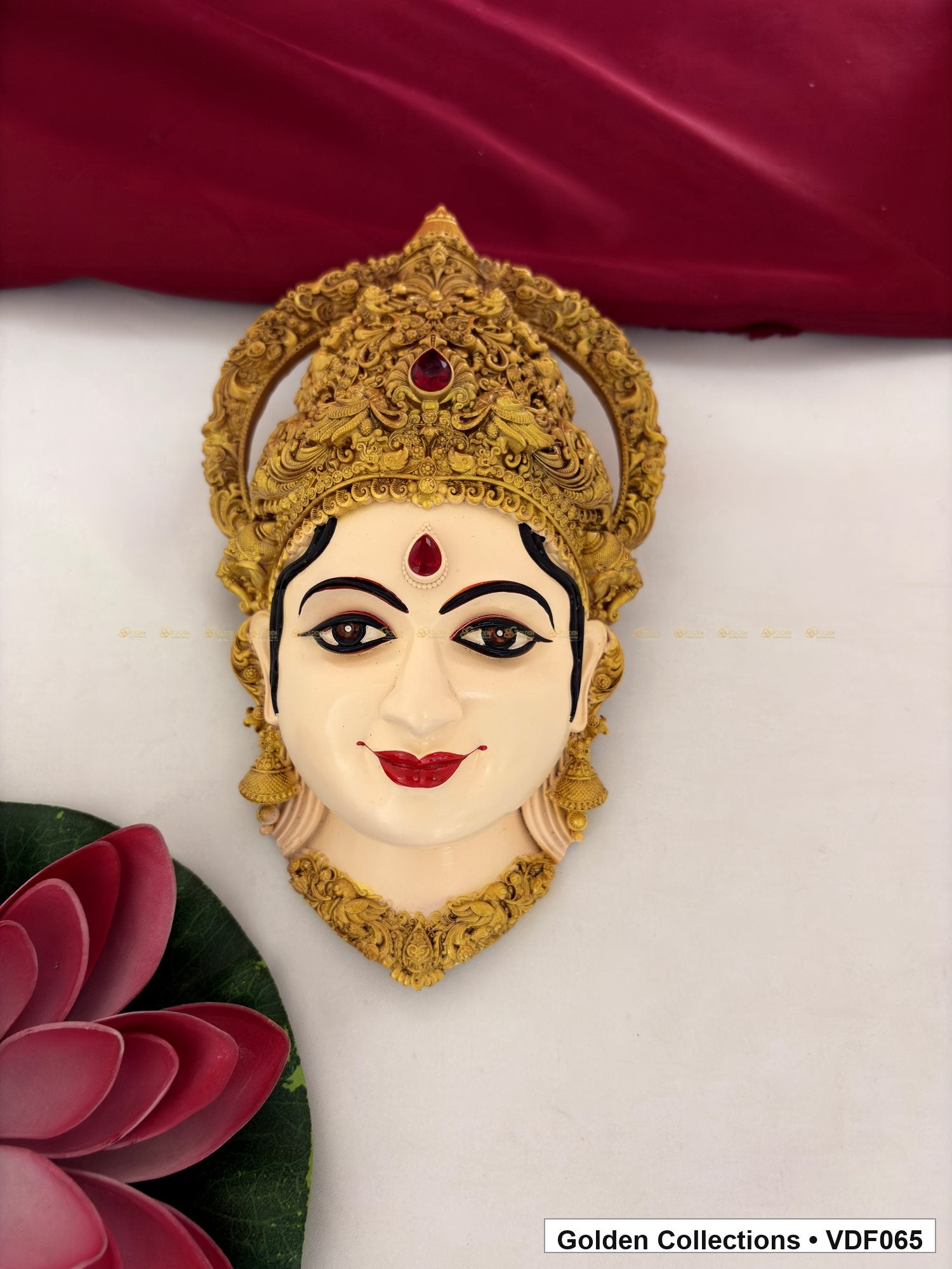 Additional view of Varalakshmi Ammavaru Goddess Face Mugham with Floral Crown for 8 Inches Varalakshmi or Ammavaru alankaram setup