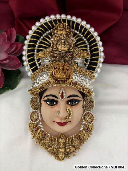 Varalakshmi Tanjore Face with Double Motif Crown and Temple Necklace full front view