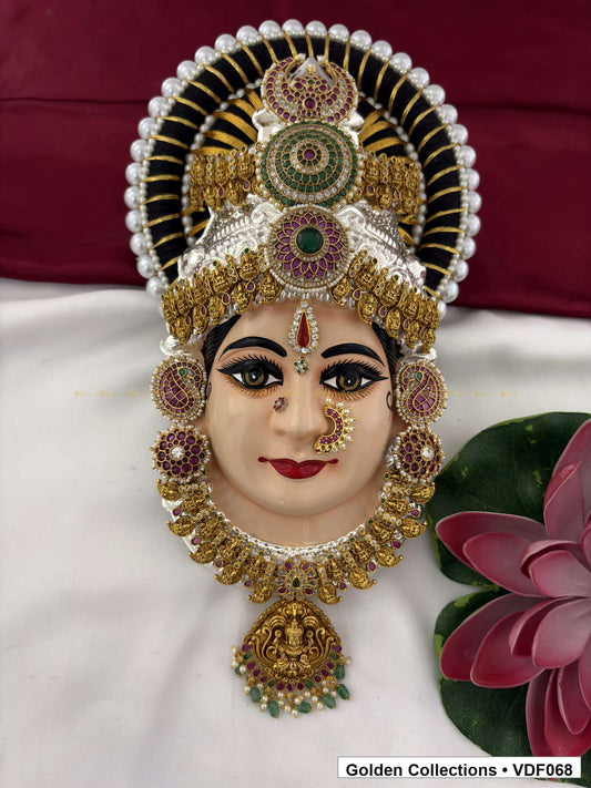 Varalakshmi Tanjore Face with Layered Circular Crown and Pendant 12 Inches full front view for Varalakshmi alankaram