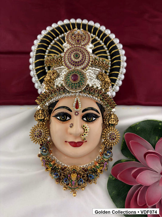 Varalakshmi Tanjore Face with Multi-Colour Stone Crown 12 Inches full front view for Varalakshmi alankaram