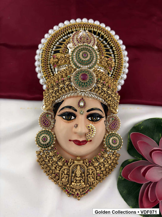 Varalakshmi Tanjore Face with Pearl-Edged Circular Crown 12 Inches full front view for Varalakshmi alankaram