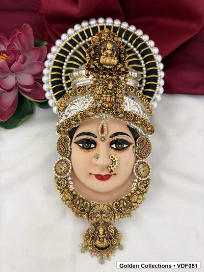 Varalakshmi Tanjore Face with Pearl-Halo Crown and Drop Pendant full front view
