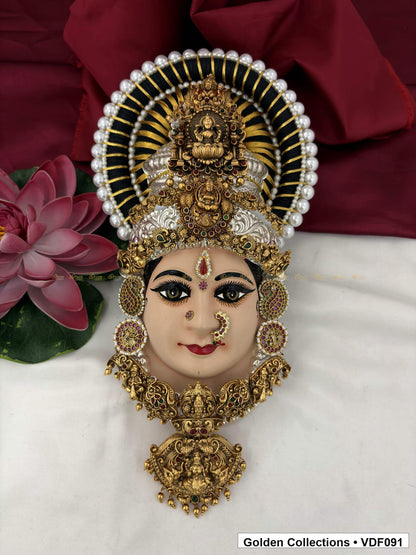Varalakshmi Tanjore Face with Pearl-Halo Crown and Large Drop Pendant full front view