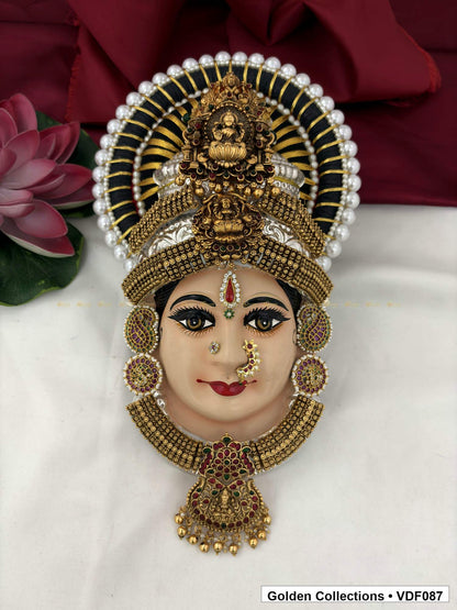 Varalakshmi Tanjore Face with Pearl-Halo Crown and Teardrop Pendant full front view