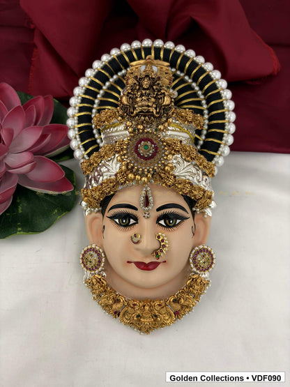 Varalakshmi Tanjore Face with Red Circular Crown Detail and Short Necklace full front view