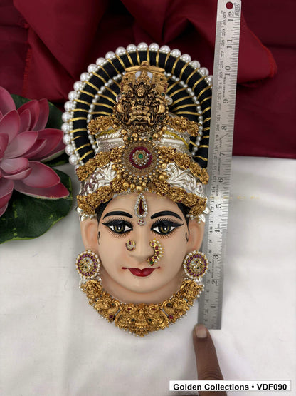 Varalakshmi Tanjore Face with Red Circular Crown Detail and Short Necklace close-up detail view