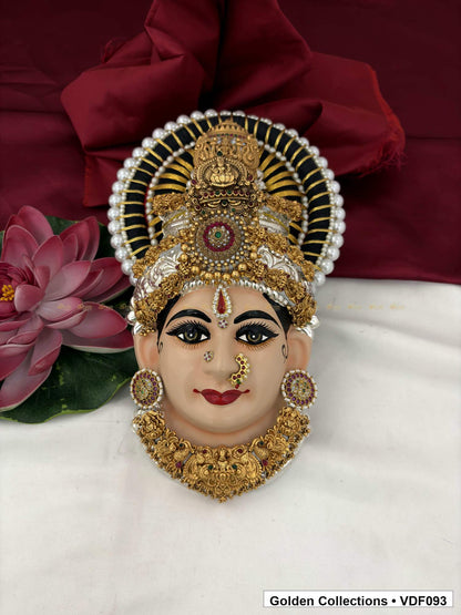 Varalakshmi Tanjore Face with Red Circular Crown Detail and Temple Necklace full front view