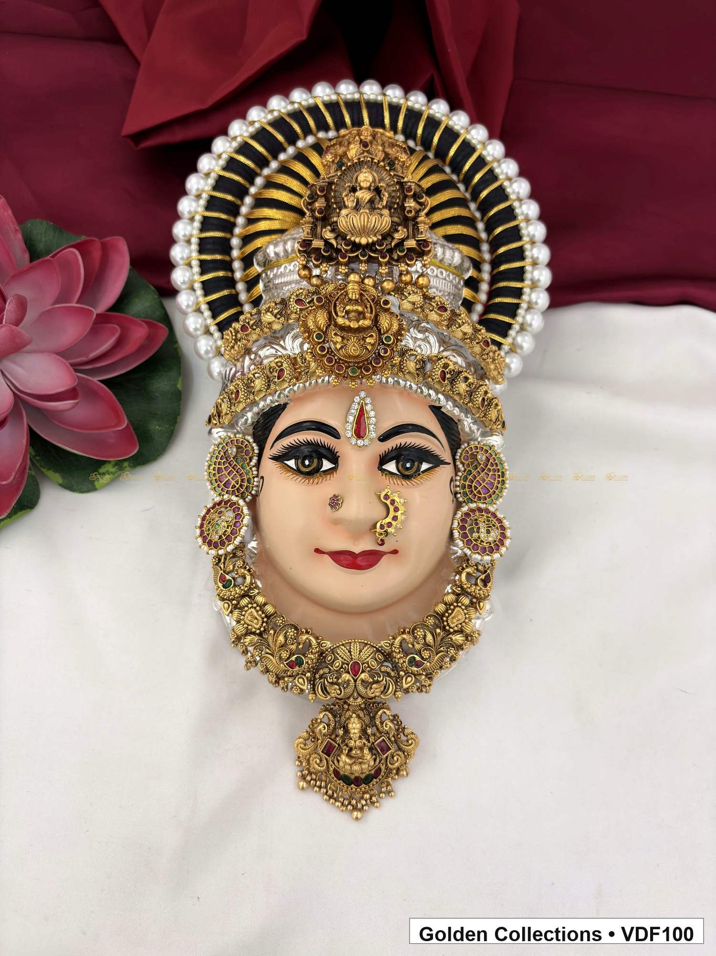 Varalakshmi Tanjore Face with Round Figure Crown and Compact Drop Pendant full front view