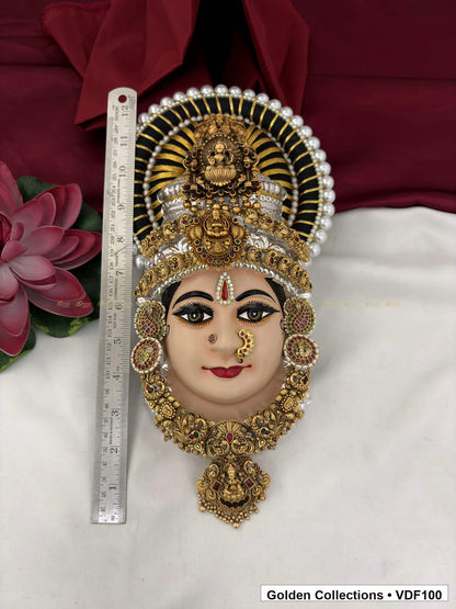 Varalakshmi Tanjore Face with Round Figure Crown and Compact Drop Pendant close-up detail view