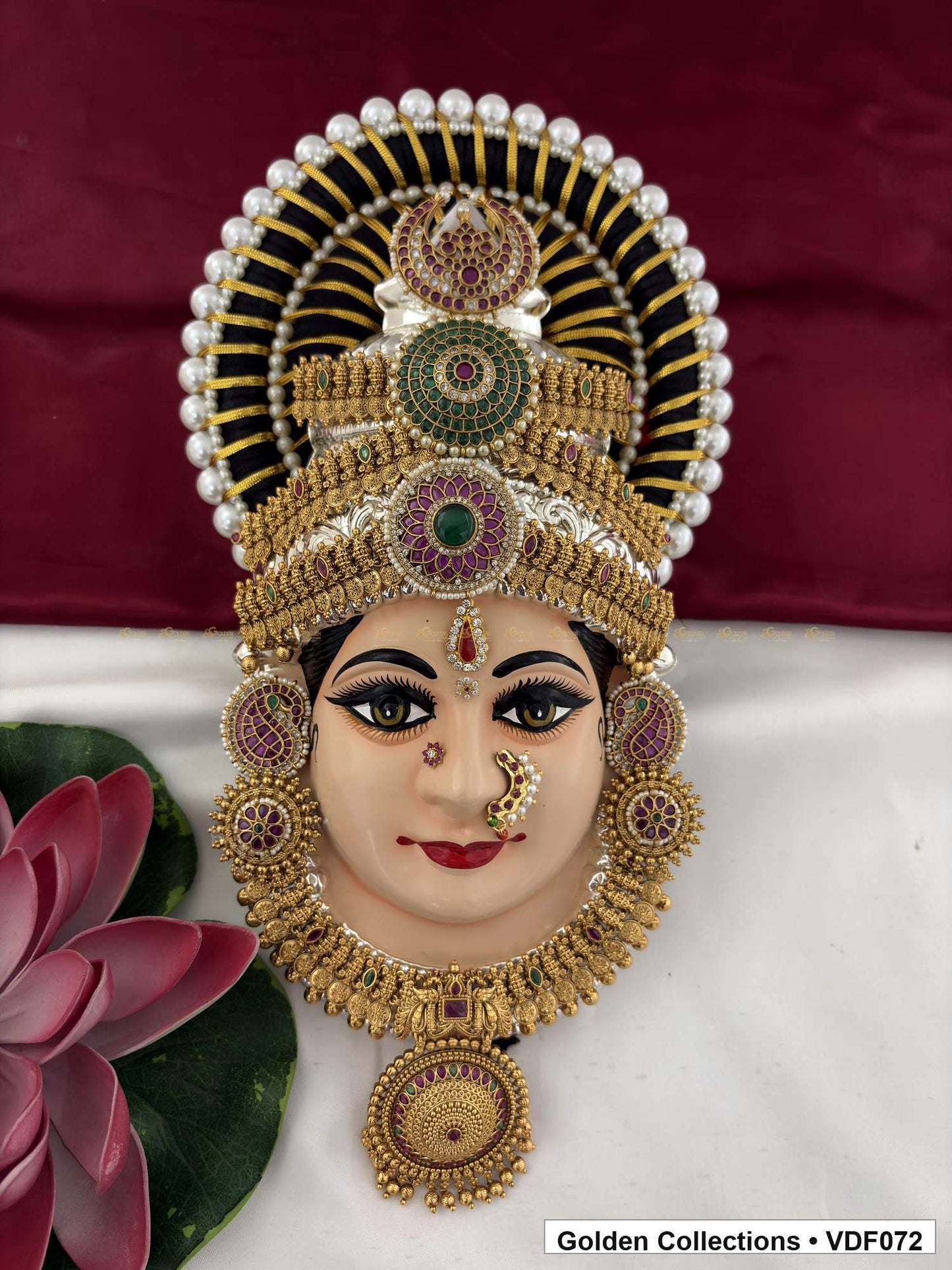Varalakshmi Tanjore Face with Round Stone Crown and Disc Pendant 12 Inches full front view for Varalakshmi alankaram