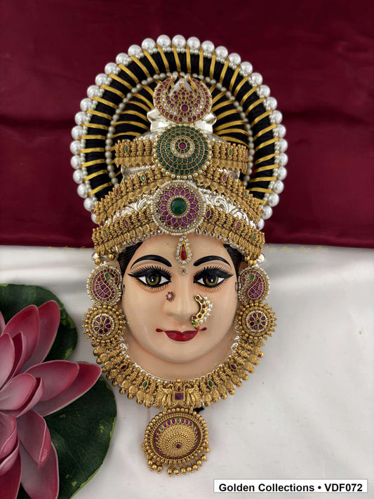 Varalakshmi Tanjore Face with Round Stone Crown and Disc Pendant 12 Inches full front view for Varalakshmi alankaram