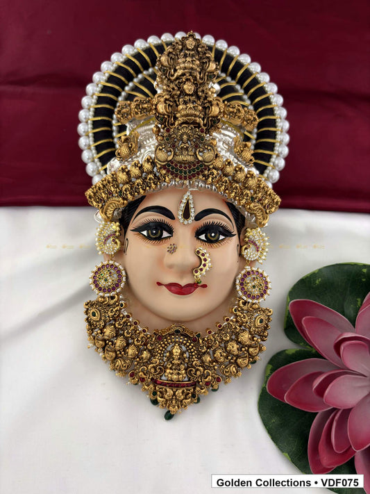 Varalakshmi Tanjore Face with Sculpted Motif Crown and Pendant 12 Inches full front view for Varalakshmi alankaram