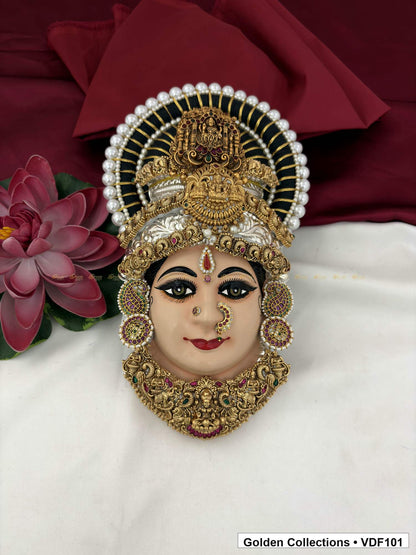 Varalakshmi Tanjore Face with Tall Circular Crown and Red-Green Necklace full front view