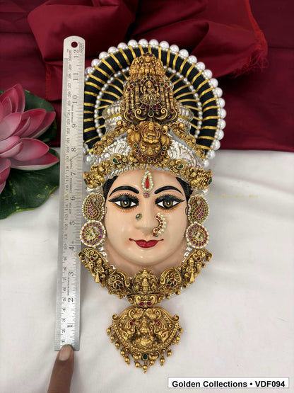 Varalakshmi Tanjore Face with Tall Temple Crown and Large Drop Pendant close-up detail view
