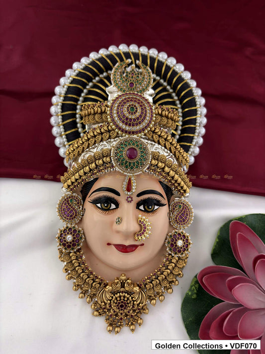 Varalakshmi Tanjore Face with Triple Round Stone Crown 12 Inches full front view for Varalakshmi alankaram