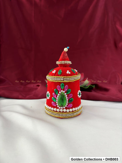 Front view of Velvet Kundan Deity Hair Crown for God and Goddess Idols from Golden Collections