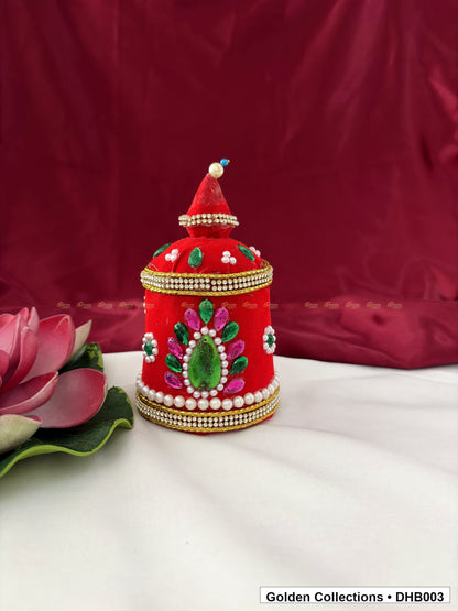 Angled view of Velvet Kundan Deity Hair Crown for God and Goddess Idols from Golden Collections