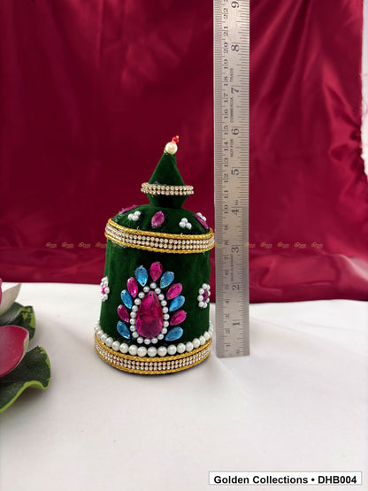 Angled view of Velvet Kundan Deity Hair Crown for God and Goddess Idols from Golden Collections