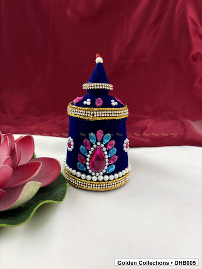 Front view of Velvet Kundan Deity Hair Crown for God and Goddess Idols from Golden Collections