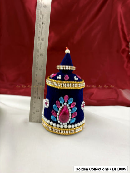 Angled view of Velvet Kundan Deity Hair Crown for God and Goddess Idols from Golden Collections