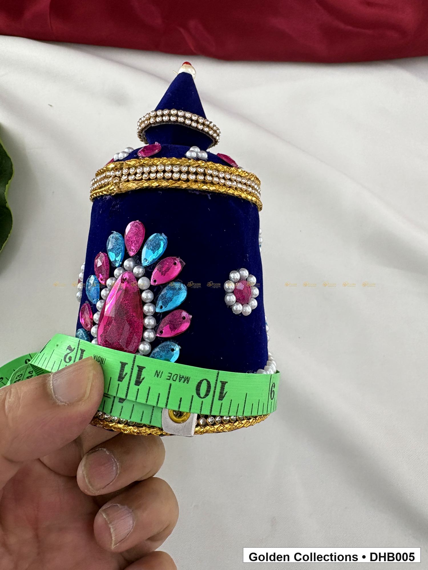 Additional product detail view of Velvet Kundan Deity Hair Crown for God and Goddess Idols from Golden Collections