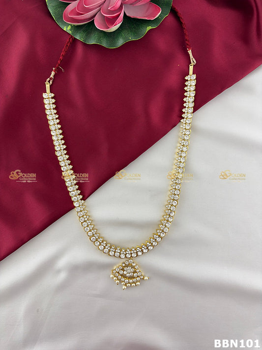 White Stone Mango Long Haram | Arangetram Necklace