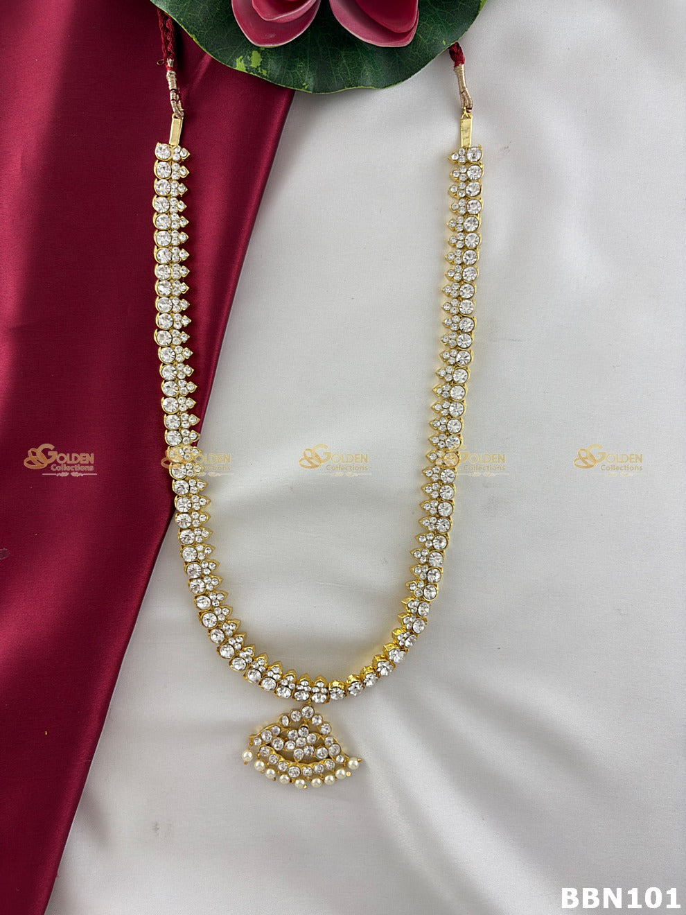 White Stone Mango Long Haram for Bharatanatyam & Kuchipudi – Temple Jewellery Arangetram Necklace