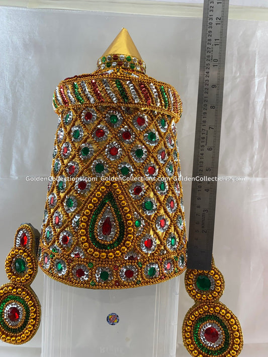 Balaji / Vishnu Stone Crown DGC253 deity crown measurement photo showing ruler or tape size reference