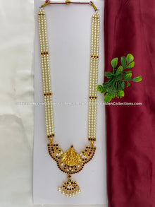 Bharatanatyam long haram with red, green and clear stones BLN-010